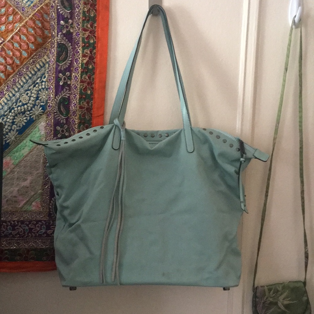 Nylon Aqua Rebecca Minkoff Tote w/ Stud Detailing
